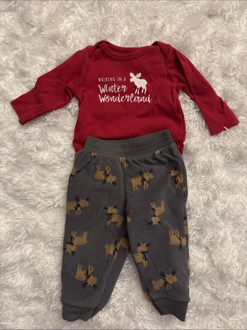 Baby Winter Wonderland Top with Moose Print Pants